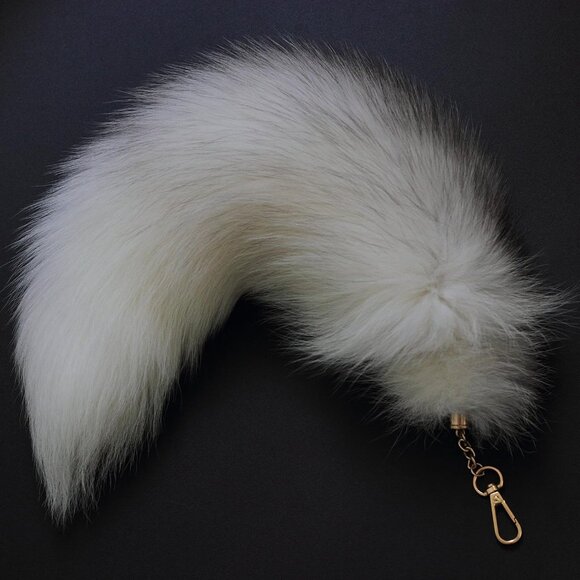 ⚡White Supper and Fox Tail Handbag Accessories Key Chain Ring Hook Tassels - Picture 3 of 7